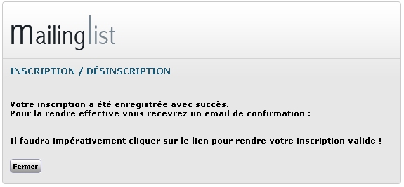 Ecran de finalisation de votre inscription