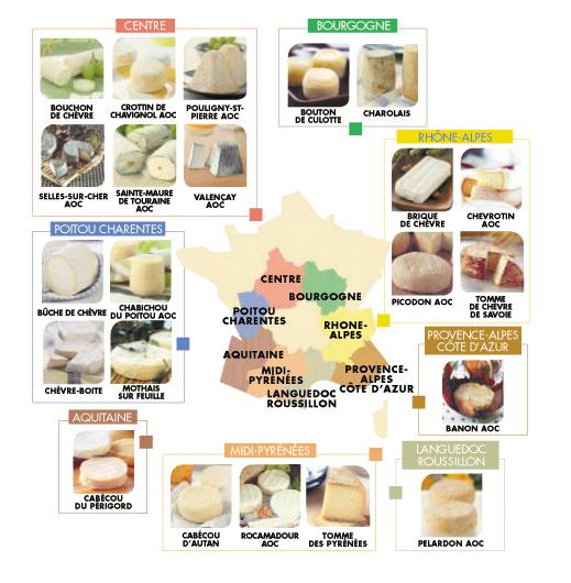 La carte de France des fromages de chèvre