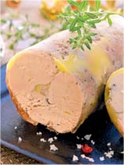 Le Torchon de foie gras
de canard mi-cuit en gelée
de bouillon de légumes