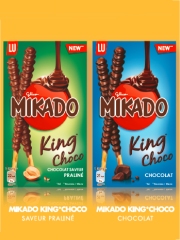 Mikado King Choco existe en 2 versions :
Mikado King Choco Chocolat Saveur Praliné
et
Mikado King Choco Chocolat