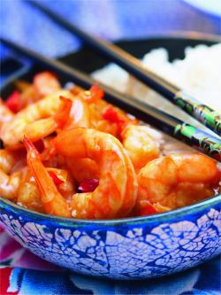 Crevettes sauce piquante et riz thaï, 
Cuisine Evasion