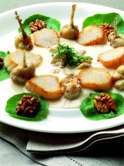 Blanquette de Saint-Jacques et Grenouilles au Vin Jaune et aux noix
Photo : Alain Gelberger / © Minerva