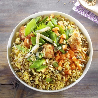 Bol Gourmand : volaille et légumes de printemps
Photo : © Régilait