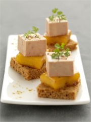 Bouchées de foie gras de canard fermier des Landes à la mangue caramélisée
Photo : © Qualité Landes
