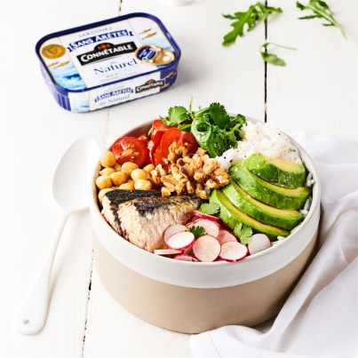 Buddha bowl à la sardine sans arêtes au naturel
Photo : © Connétable / Maud Argaïbi