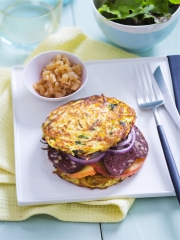 Recette Burger au boudin noir, aux galettes de pommes de terre et aux pommes