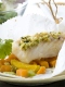 Papillote de cabillaud, gingembre, agrumes et patate douce