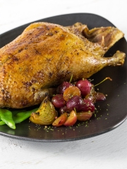 Canard de Barbarie rôti, caramel d'échalote au vinaigre de cidre et jubilé de fruits
Photo : © Franck Hamel