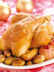 Chapon Fermier Label Rouge rôti aux deux pommes
Photo : © SYNALAF