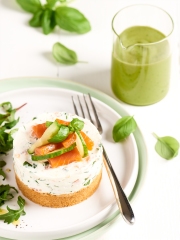 Cheesecake au Saumon, Smoothie Avocat et Concombre au Basilic
Photo : © Marque Repère / Nicolas Lobbestael
