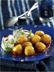 Compotée de Mirabelle de Lorraine au coulis d'hibiscus
Photo : © Christian Adam / Stylisme : Isabelle Dreyfus