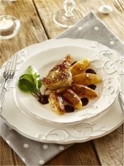 Foie gras de canard poêlé, pommes de terre Pompadour Label Rouge fondante, acidulée
Photo : © Pommes de terre Pompadour Label Rouge