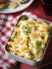 Gratin de Fusilli à la scarmoza et huile de truffe blanche