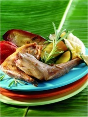 Recette Lapin au barbecue grillé au naturel et copeaux de légumes d'été