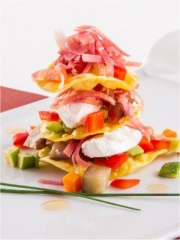 Petites lasagnes croustillantes au Jambon de Parme, champignons et petits légumes
Photo : © Consortium du Jambon de Parme