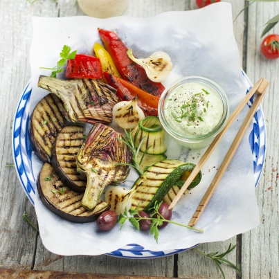 Légumes grillés, aïoli léger et crème au chorizo
Photo : © Patricia Kettenhofen
