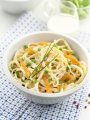 Linguine au saumon fumé et petits pois
Photo : © Patricia Kettenhofen / Lustucru