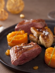 Recette Magret de Canard et Foie Gras poêlé Vichy Célestin, variation de Courge Butternut