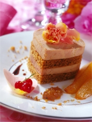 Millefeuille de Foie Gras au pain d'épices, poires caramélisées et confit d'oignons de Trebon au Madiran
Photo : © Philippe Asset / ADOCOM