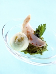 Pétales de morue fraîche, Sorbet citron vert
Photo : © Centre d'Information des Glaces