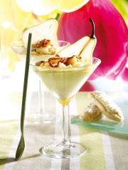 Mousse de Reblochon, poire & caramel au beurre salé