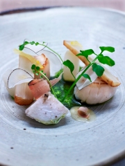 Noix de coquilles Saint-Jacques poêlées, huile de Shiso et Yuzu
Photo : © J.C Amiel
