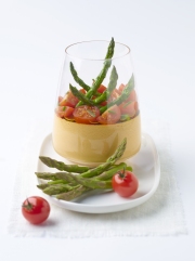 Recette Panna cotta de langoustines en bataille de pointes vertes