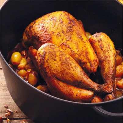 Pintade Fermière Label Rouge rôtie au raisin blanc et au vin muté
Photo : © J. Lalabaltry / A. Rey