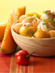 Poelée de lotte et melon Philibon
Photo : © Yves Bagros / Melon Philibon