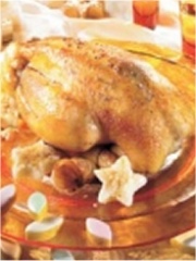 Poularde Fermière Label Rouge rôtie aux calissons et ses étoiles de risotto
Photo : © Volailles Label Rouge