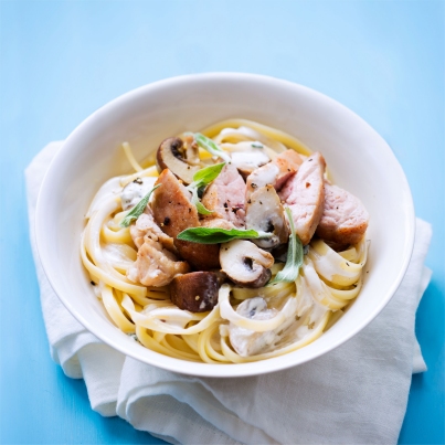 Ris de veau et linguines crémeuses aux champignons
Photo : © INTERBEV / Produits Tripiers / Amélie Roche