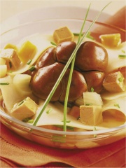 Rognons à la ficelle, lasagne de foie gras et consommé de fenouil
Photo : © Confédération Nationale de la Triperie Française (CNTF)