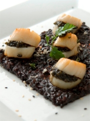 Coquilles Saint-Jacques au caviar et riz noir
Photo : © Petrossian