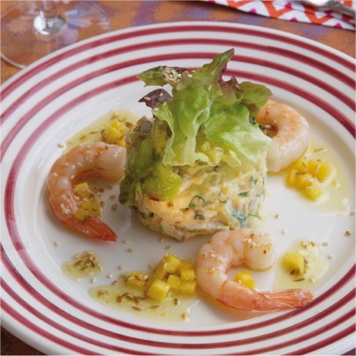 Salade de Chérie à l'Indienne et gambas rôties
Photo : © Bernard Galeron / Germicopa