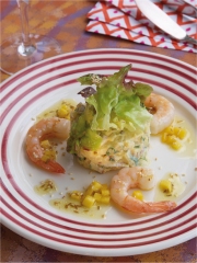 Salade de Chérie à l'Indienne et gambas rôties
Photo : © Bernard Galeron / Germicopa