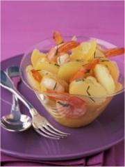 Salade de pommes de terre primeurs AOC de l'Ile de Ré au citron confit et crevettes
Photo : © Marianne Paquin / Stylisme : Marianne Paquin