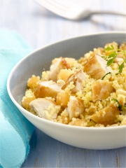 Salade de poulet fermier des Landes et semoule à la menthe
Photo : © P.L. Viel / Styl. : V. Drouet