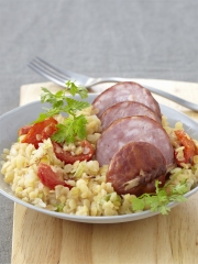Saucisse de Morteau et Lentilles Corail aux Tomates Confites
Photo : © Infocharcuteries