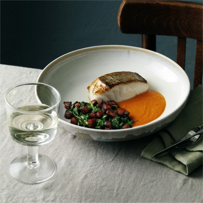 Skrei de Norvège rôti sauce aux poivrons, chorizo et olives
Photo : © Centre des Produits de la Mer de Norvège