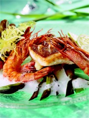 Saint-Pierre retour des îles, gambas grillées, émulsion de noix de coco