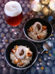 Recette Suprêmes de filet de poulet de Bresse farci, risotto aux girolles