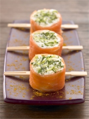 Sushi de saumon fumé à la bûche de chèvre et pomme granny smith
Photo : © Pierre-Louis Viel / CIFC