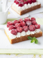 Tarte express sans cuisson Quatre-quarts framboise menthe et noix de coco
Photo : © Biscuits & Gâteaux de France / Sandra Mahut