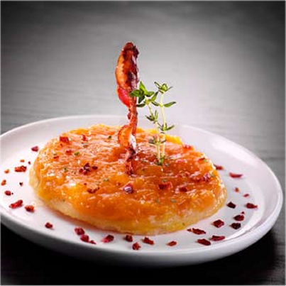 Tatin de melon jaune au thym frais et chapelure de lard séché
Photo : © Leffe