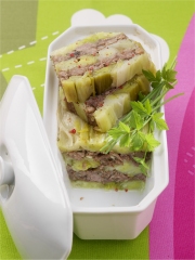 Terrine de poireau et queue de b&oelig;uf aux herbes
Photo : © Produits Tripiers