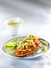 Recette Tostada de seiches rôties sur compotée de tomates