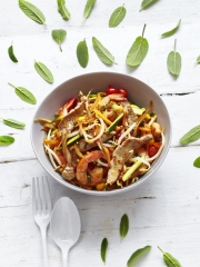 Wok de veau et de crevettes à la sauge
Photo : ©  Amélie Roche / Veau de la Pentecôte