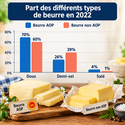 Part des différents types de beurre en 2022