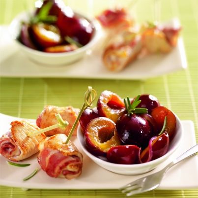 Bouchées de Dinde et Bacon croustillant sur lit de Quetsches de Lorraine