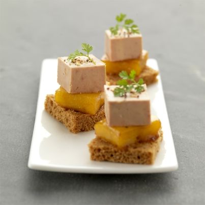 Bouchées de foie gras de canard fermier des Landes à la mangue caramélisée